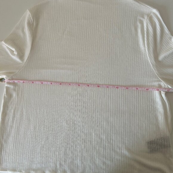 White Mock-Neck Long-Sleeve T-Shirt, Size Large, Slightly Sheer - Picture 6 of 13